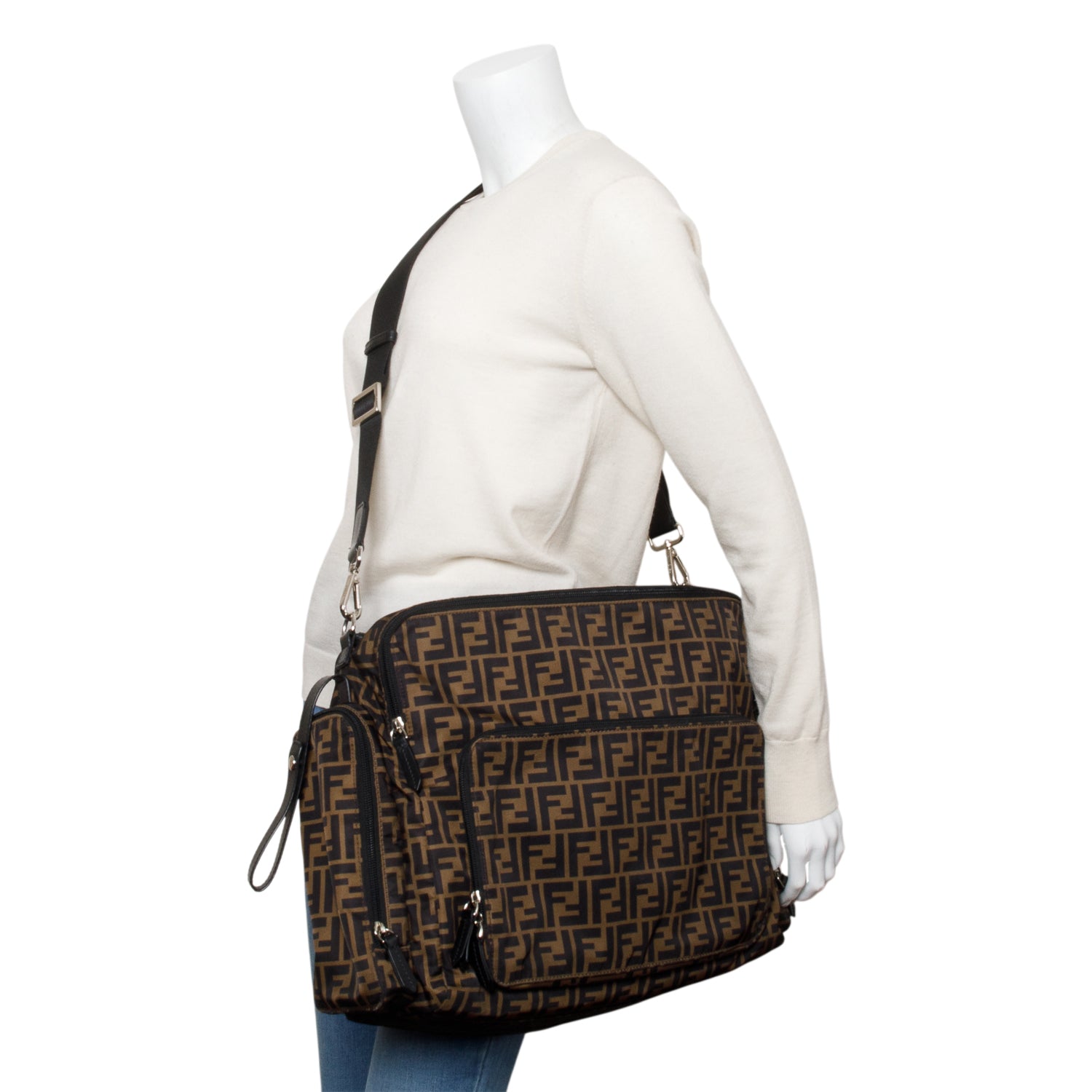 Fendi Brown FF Zucca Logo Nylon Changing Diaper Bag