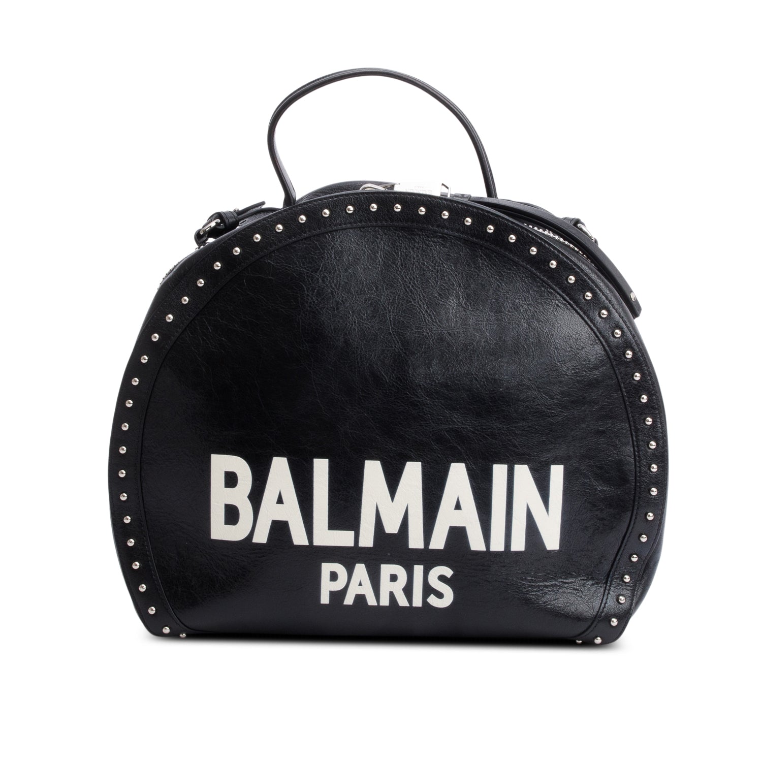 Balmain Black Leather Studded Logo Drum Bag w/ Receipt