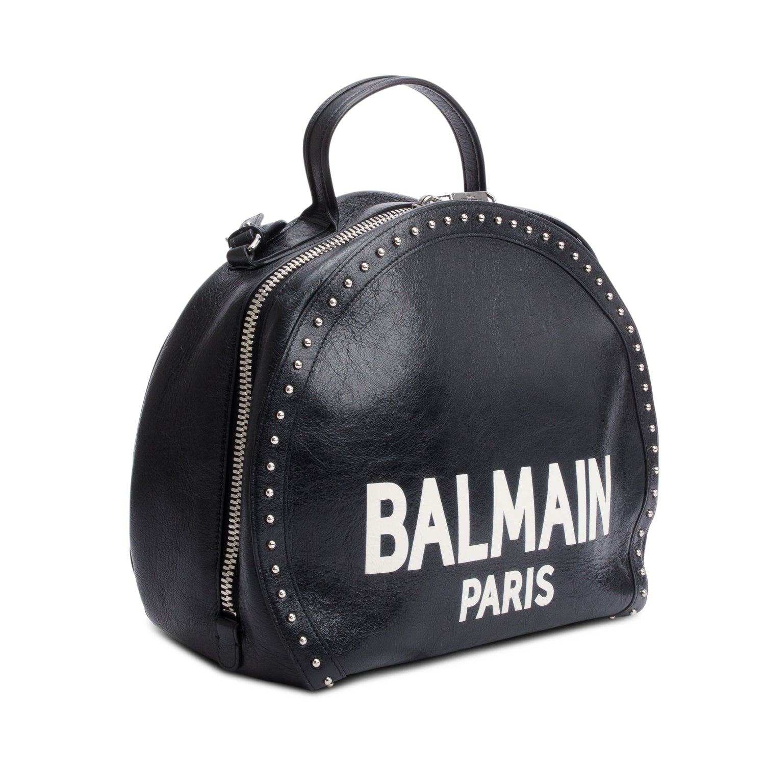 Balmain Black Leather Studded Logo Drum Bag w/ Receipt