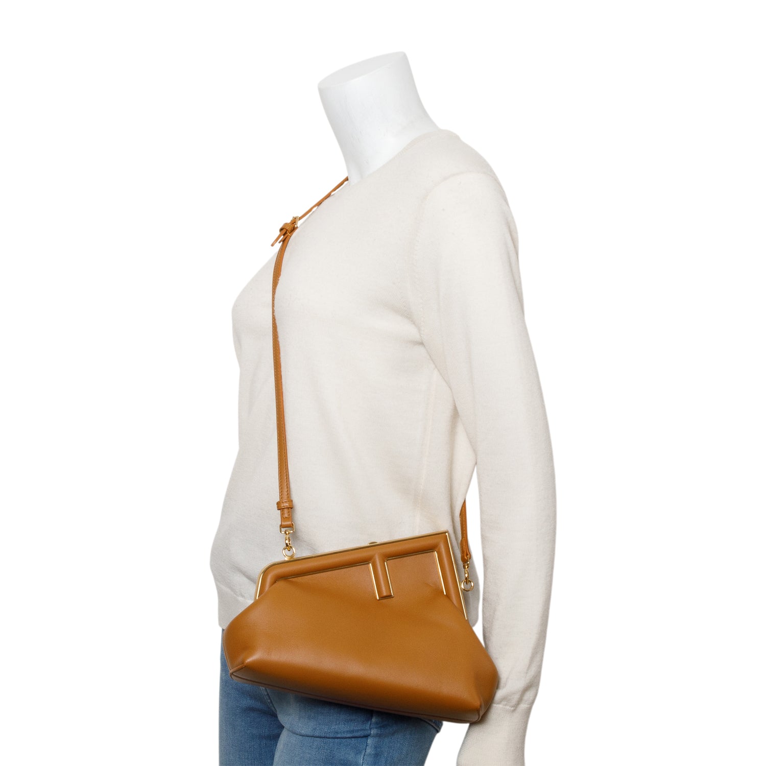 Fendi Brown Nappa Leather Small Fendi First Bag w/ Straps