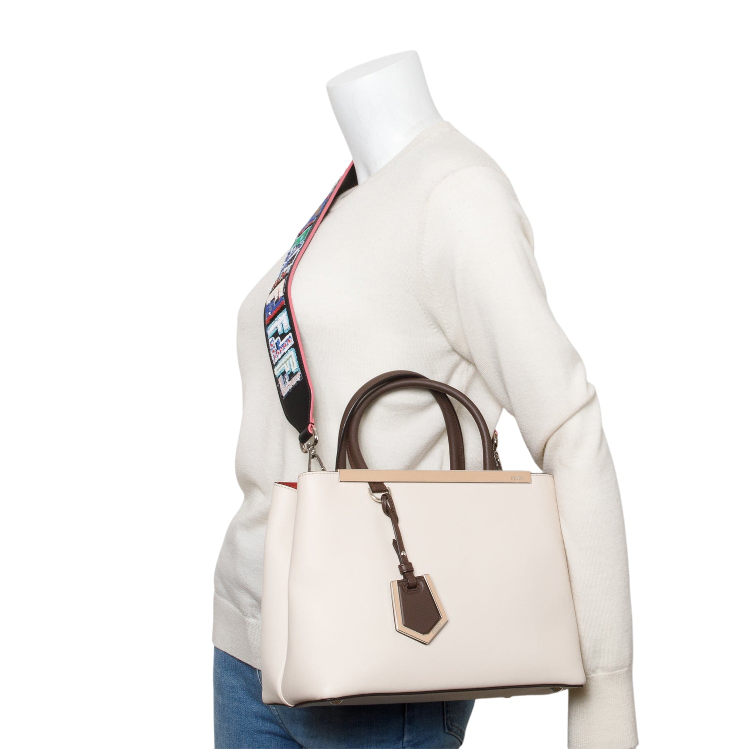 Fendi Creme Vitello Elite Leather Petite 2Jours Tote w/ Strap