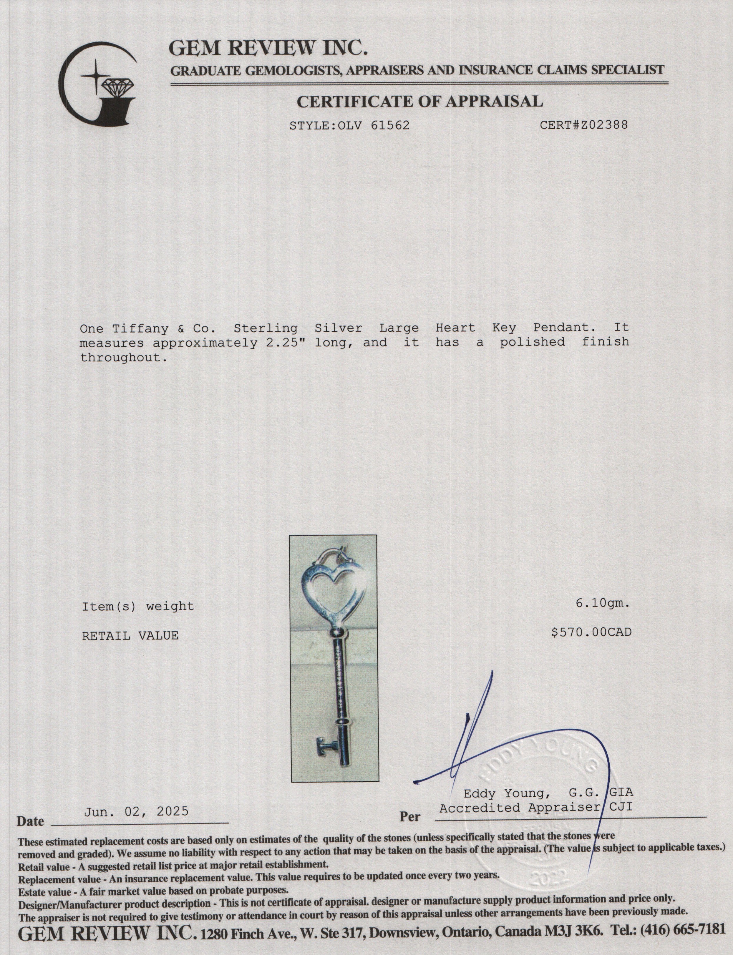 Tiffany & Co. Sterling Silver Large Heart Key Pendant