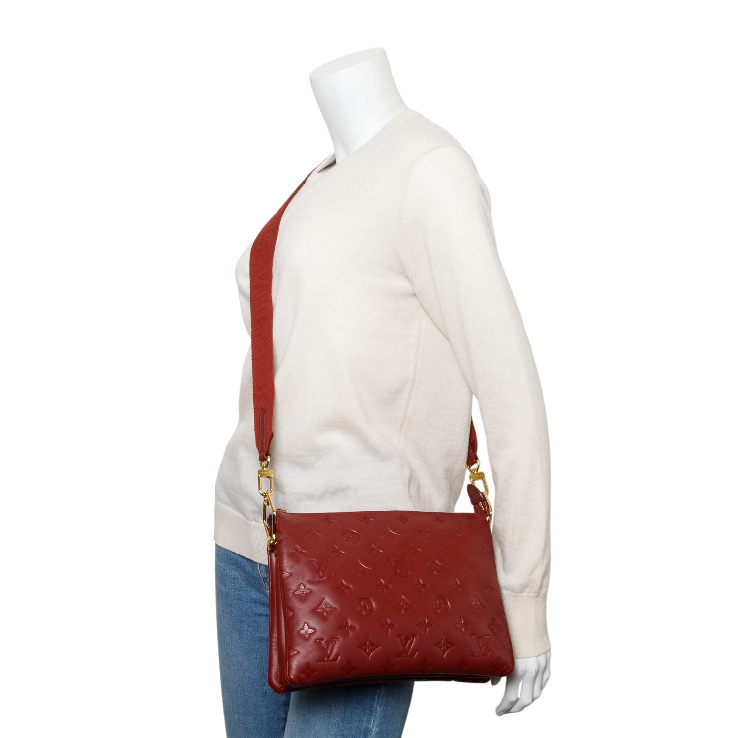 Louis Vuitton Red Monogram Embossed Lambskin Leather Coussin PM w/ Straps