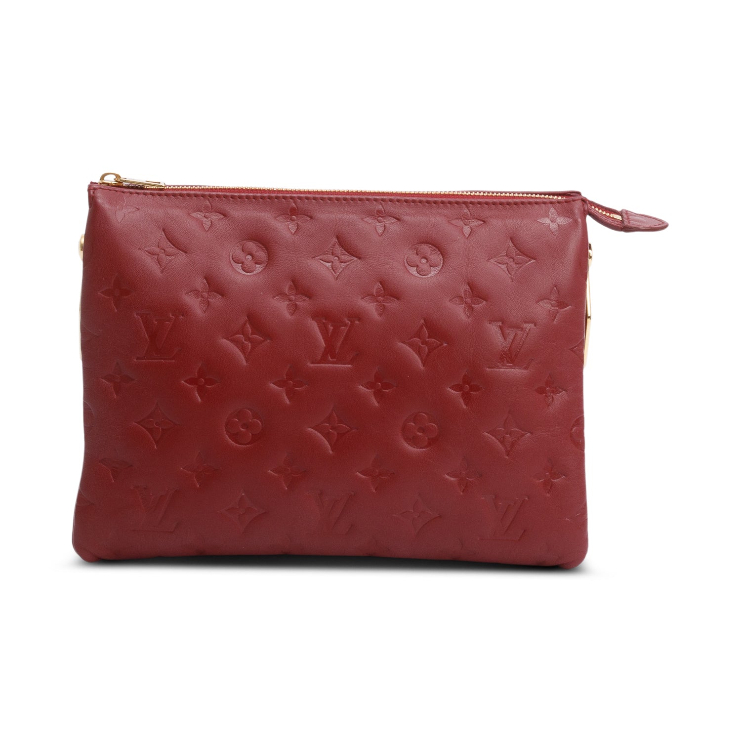 Louis Vuitton Red Monogram Embossed Lambskin Leather Coussin PM w/ Straps