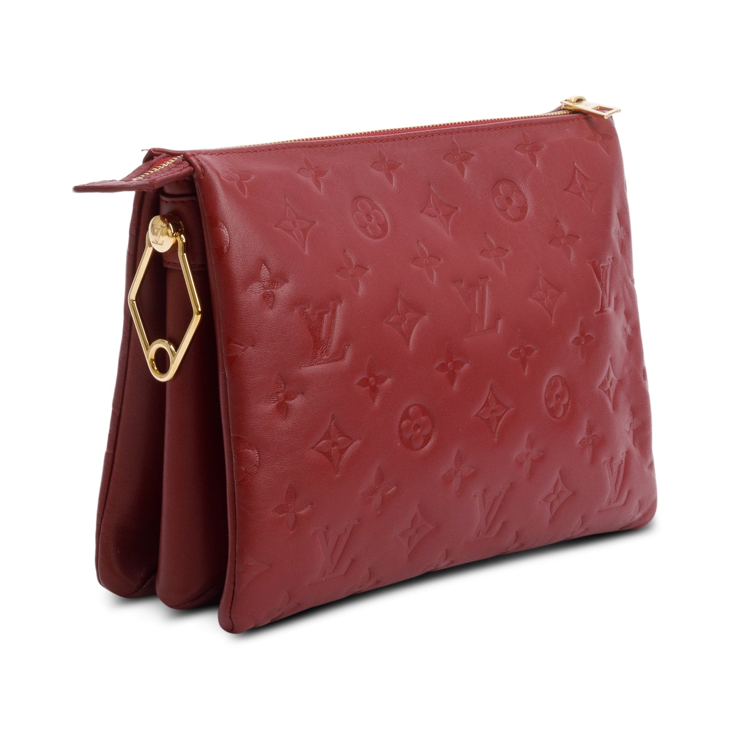 Louis Vuitton Red Monogram Embossed Lambskin Leather Coussin PM w/ Straps