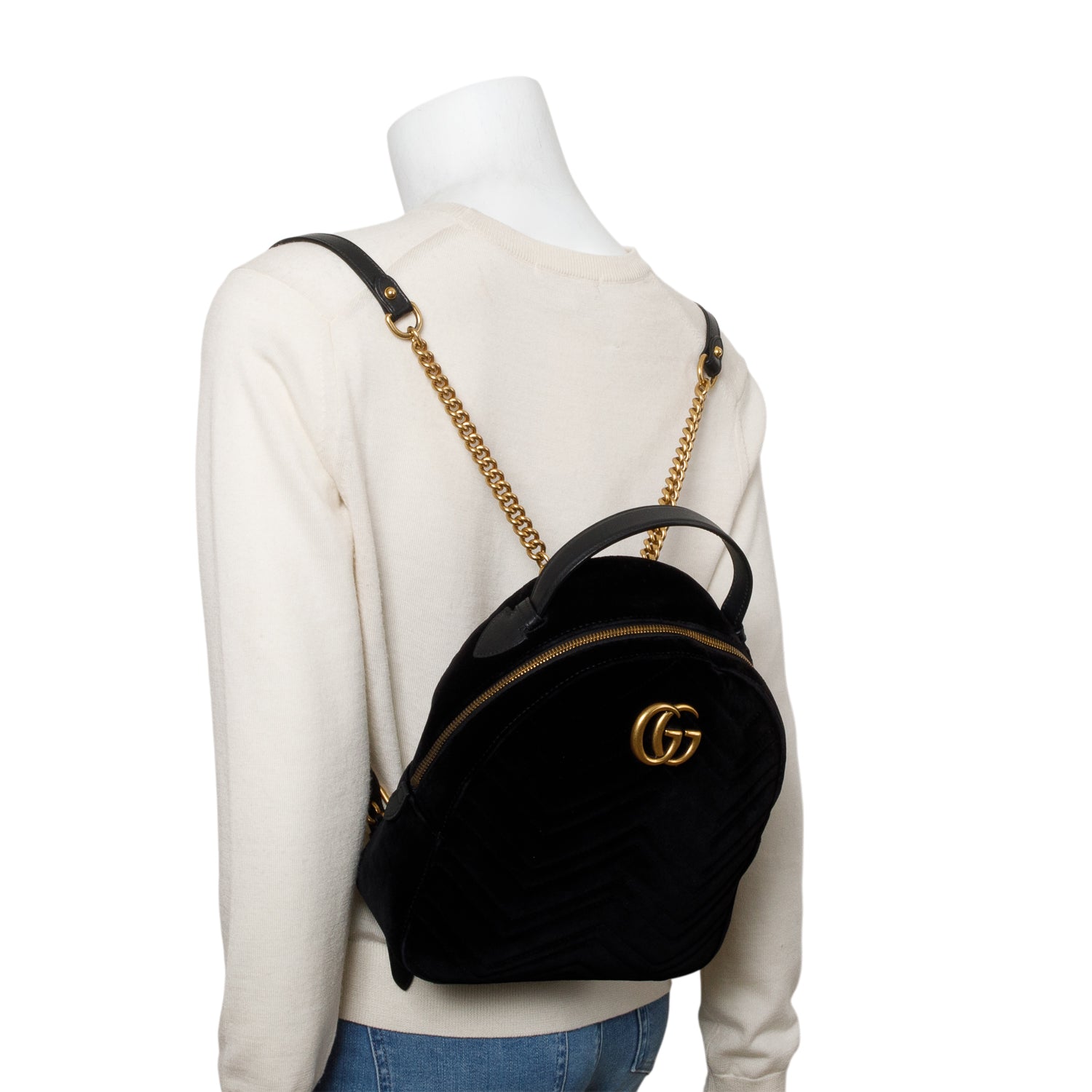 Gucci Black GG Marmont Matelasse Velvet Dome Backpack