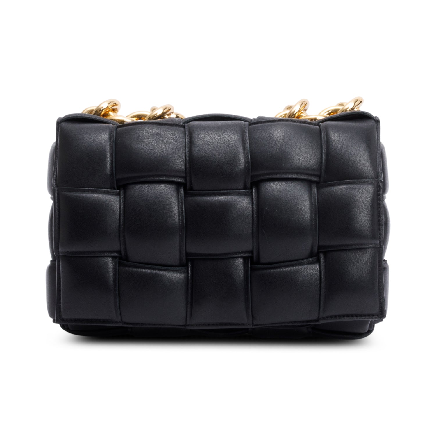 Bottega Veneta Black Intreccio Nappa Padded Leather Maxi Chain Cassette Bag