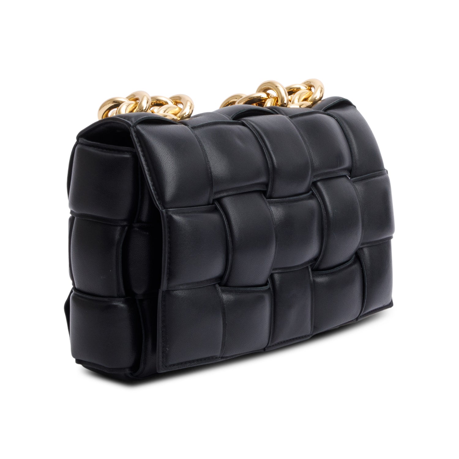 Bottega Veneta Black Intreccio Nappa Padded Leather Maxi Chain Cassette Bag