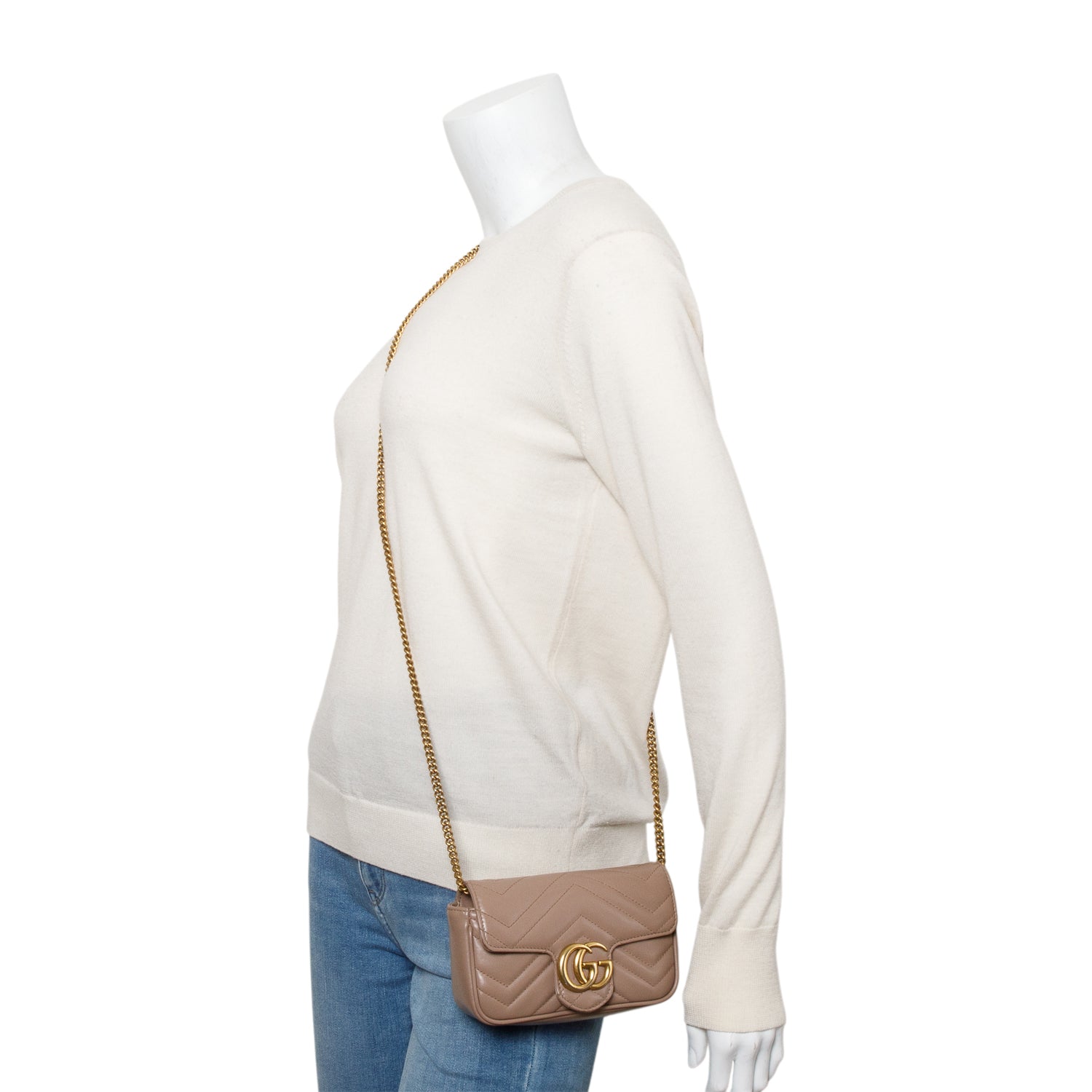 Gucci Beige GG Marmont Matelasse Leather Super Mini Bag w/ Box & Receipt