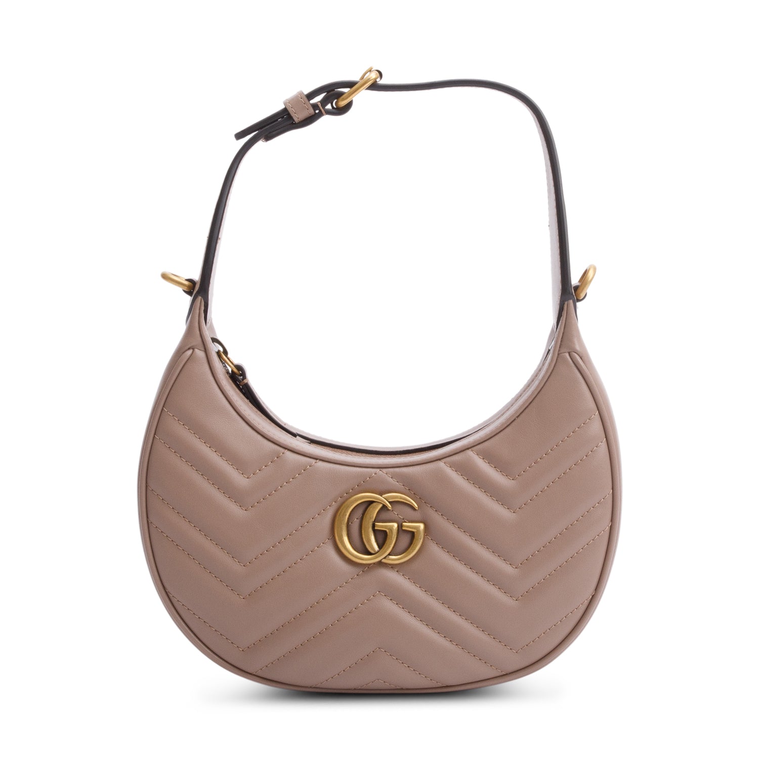 Gucci Beige GG Marmont Half-Moon Shaped Mini Bag w/ Strap & Box