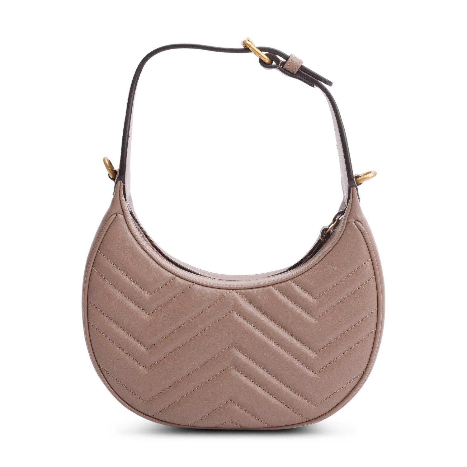 Gucci Beige GG Marmont Half-Moon Shaped Mini Bag w/ Strap & Box