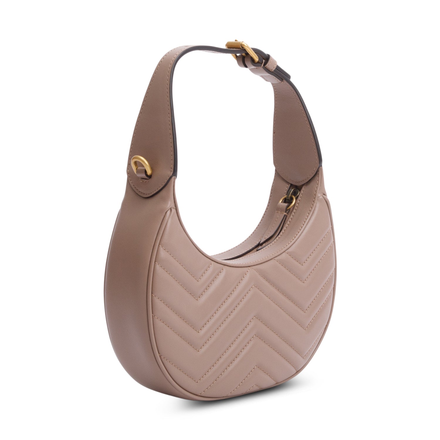 Gucci Beige GG Marmont Half-Moon Shaped Mini Bag w/ Strap & Box