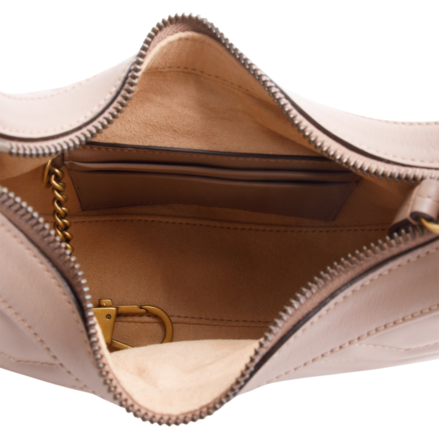 Gucci Beige GG Marmont Half-Moon Shaped Mini Bag w/ Strap & Box