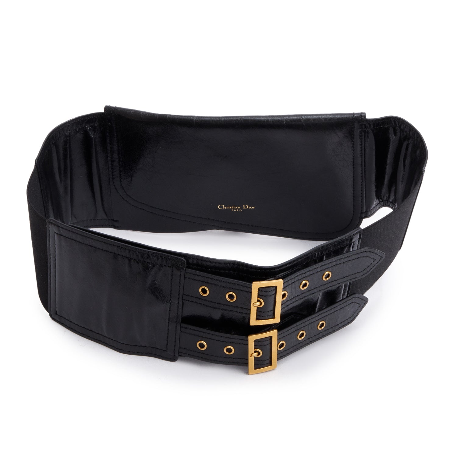 Christian Dior Black Calf Leather Saddle Waist Belt w/ Box