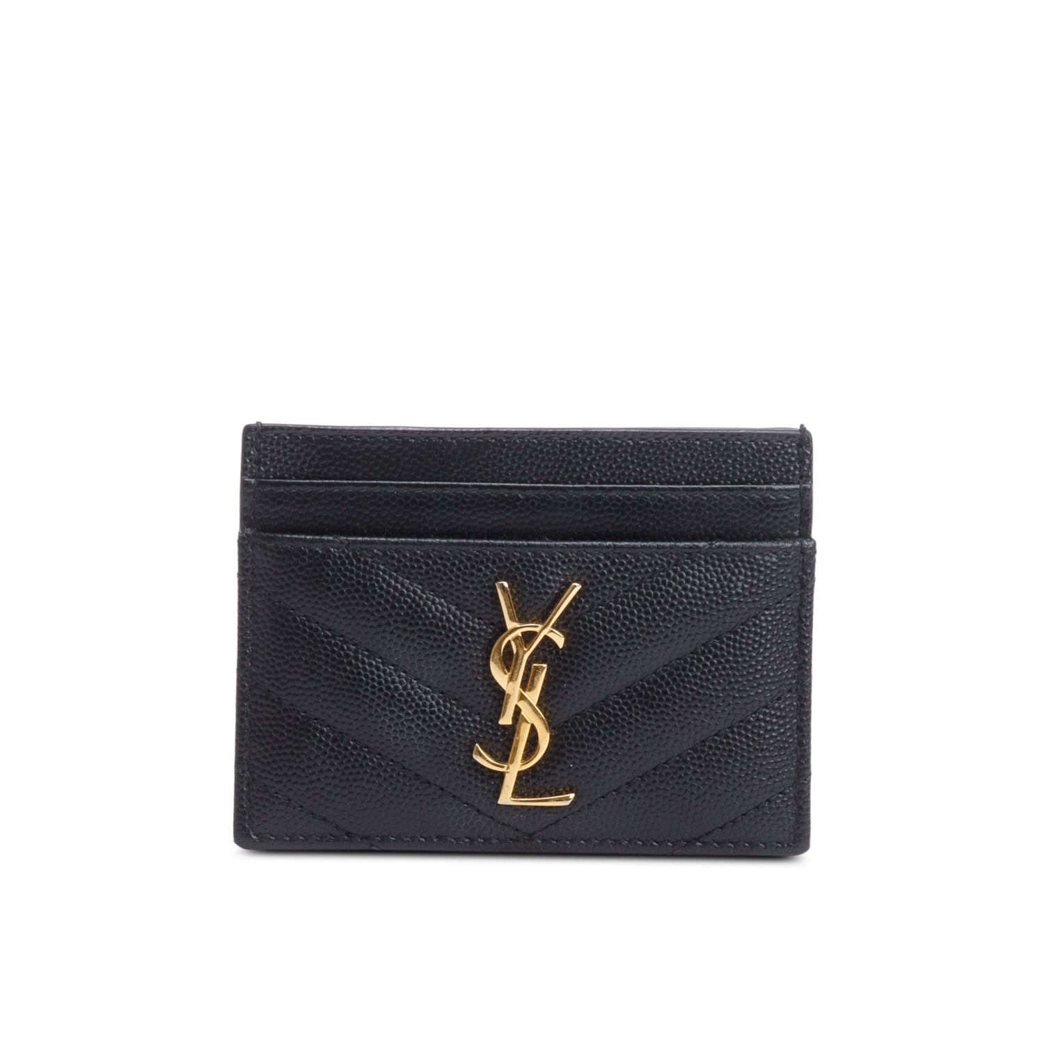 Saint Laurent Black Grain de Poudre Matelasse Chevron Leather Cassandre Card Case