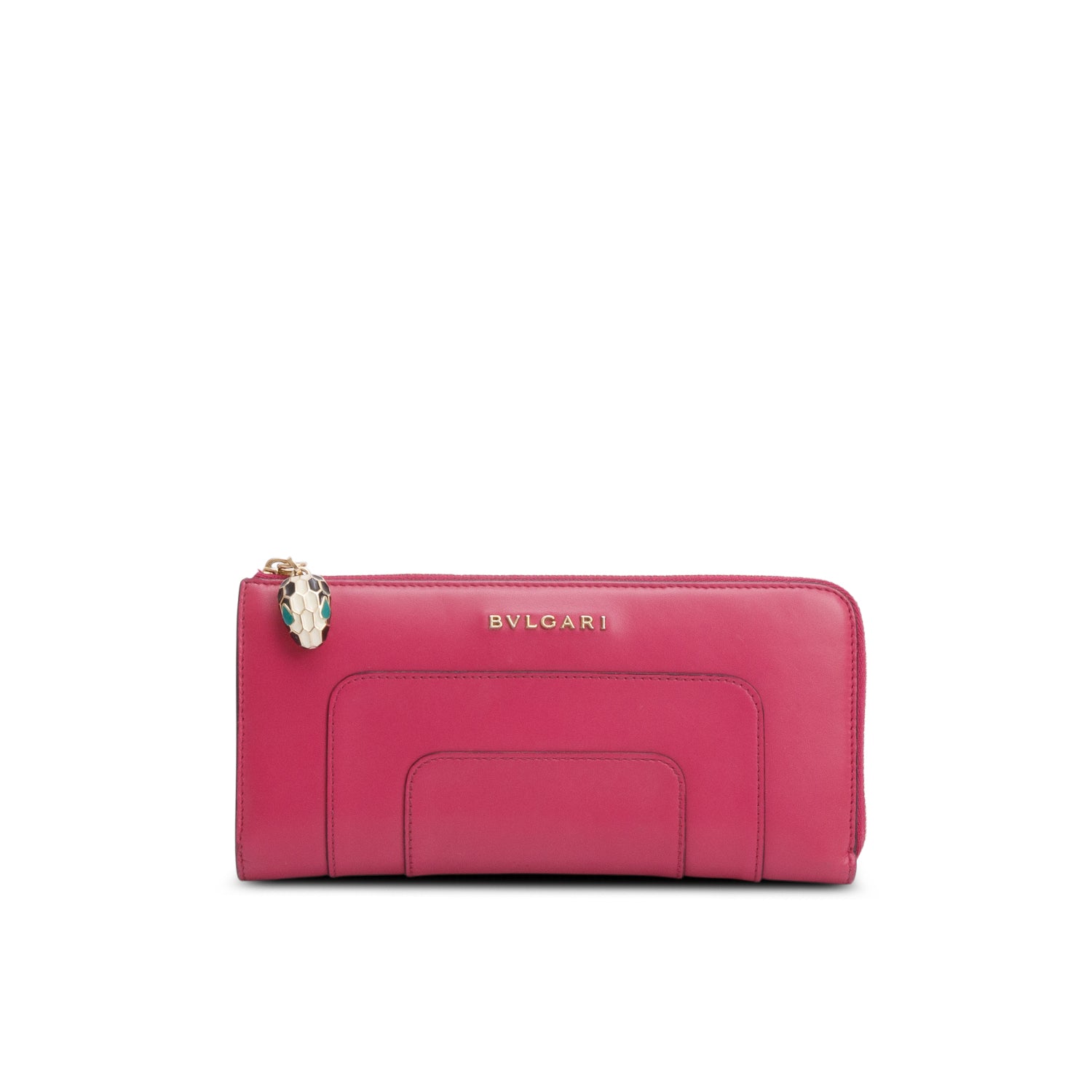 BVLGARI Pink Calfskin Leather Serpenti Forever Zip Wallet