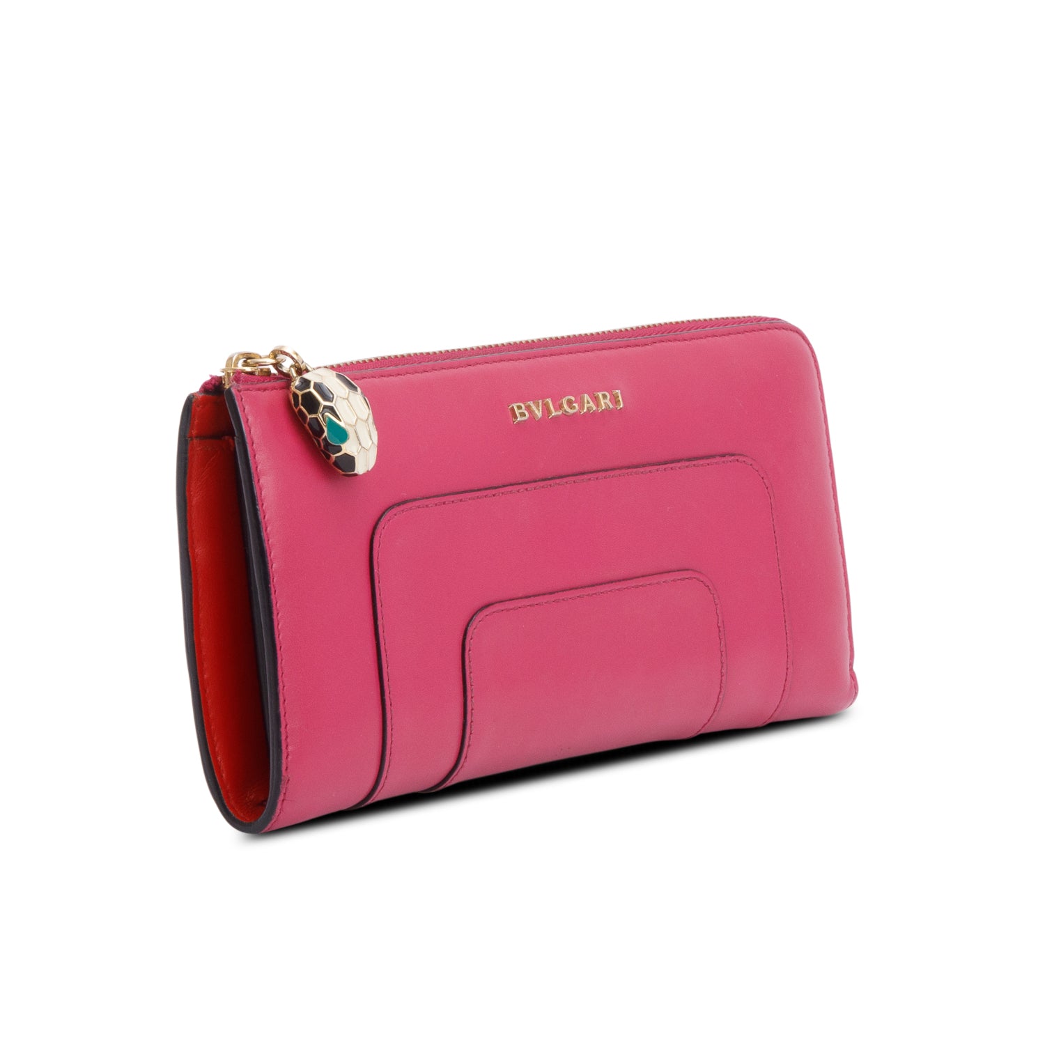 BVLGARI Pink Calfskin Leather Serpenti Forever Zip Wallet