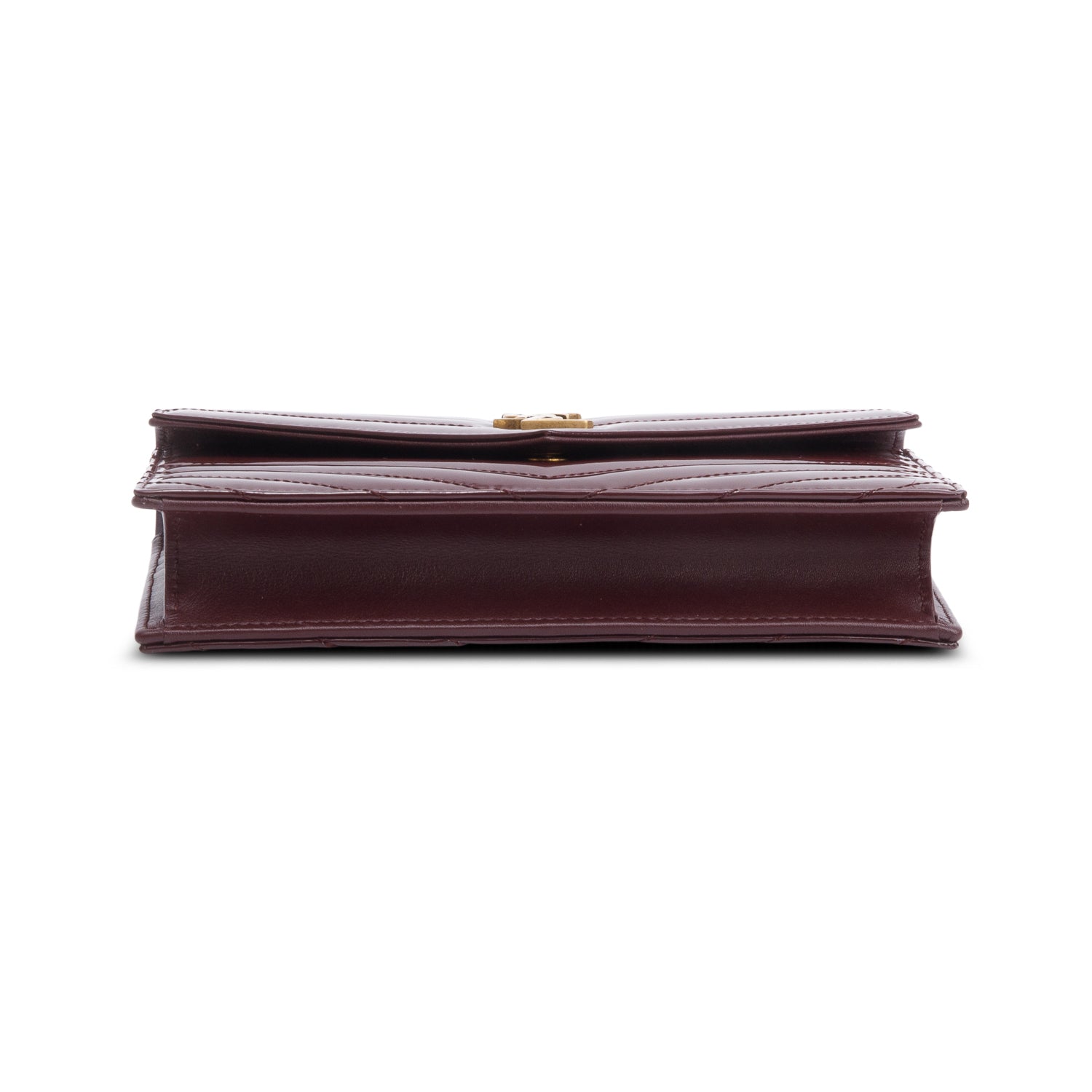 Saint Laurent 2024 Burgundy Patent Leather Cassandre Envelope Chain Wallet w/ Box