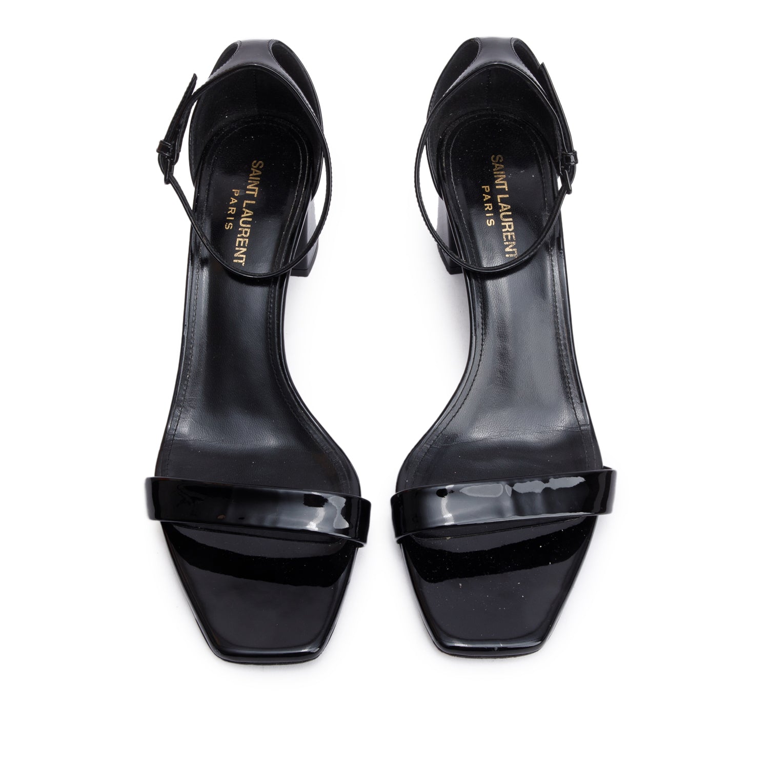Saint Laurent Black Patent Leather Loulou Ankle Sandals, Size 40 w/ Box