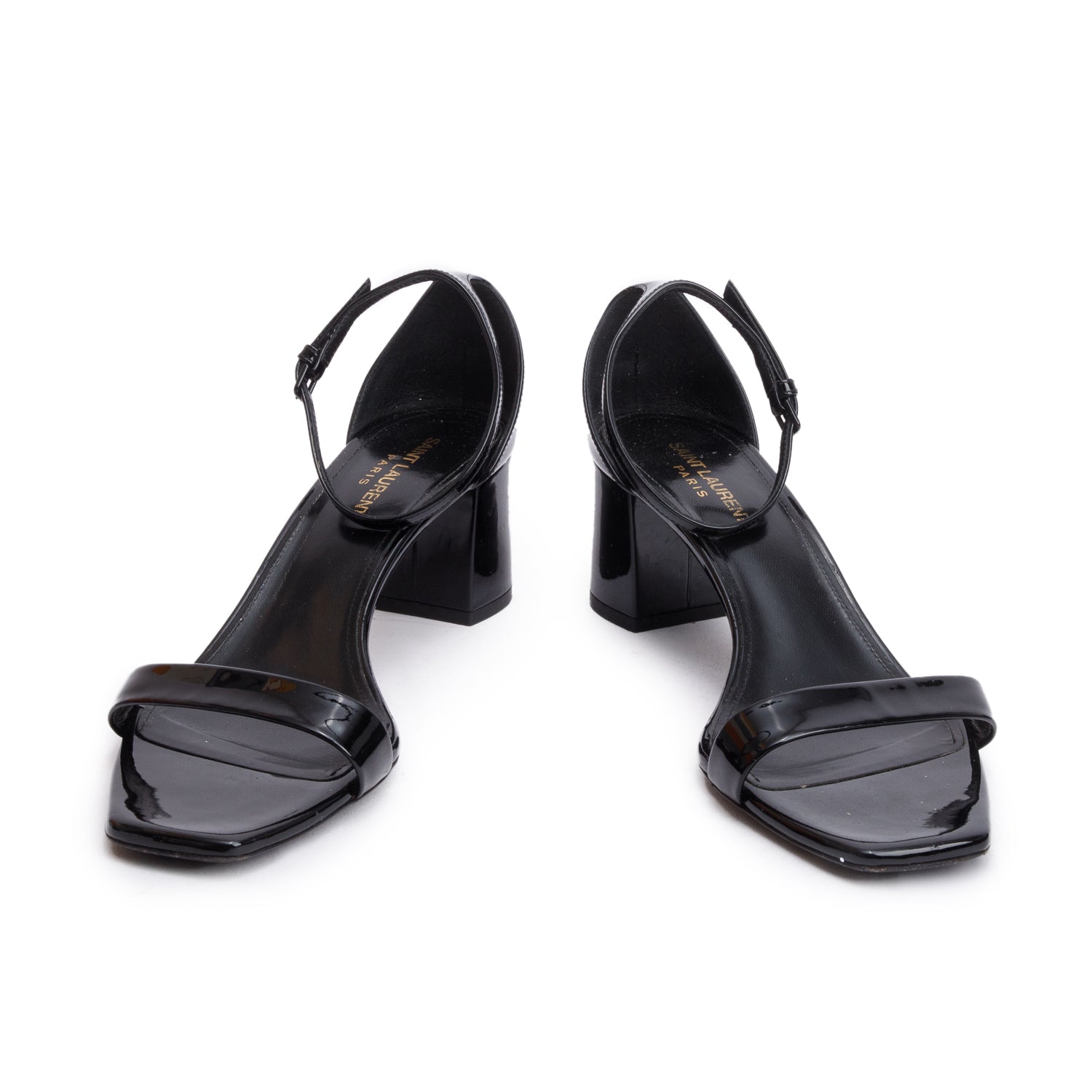Saint Laurent Black Patent Leather Loulou Ankle Sandals, Size 40 w/ Box