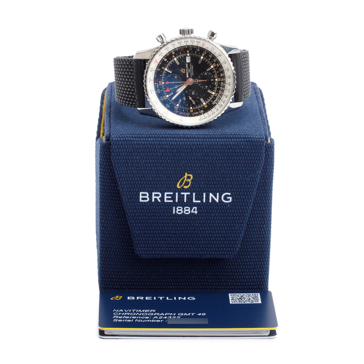 Breitling Stainless Steel Navitimer World GMT 46 MM Chronograph Automatic Watch Black Dial A24322 w/ Box & Papers