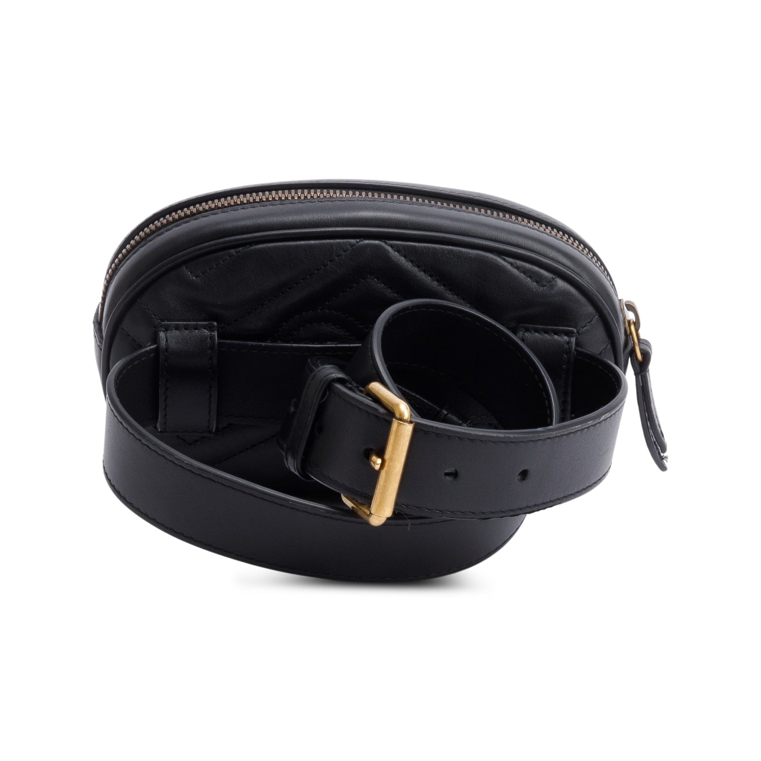 Gucci Black GG Marmont Matelasse Leather Belt Bag, Size 95