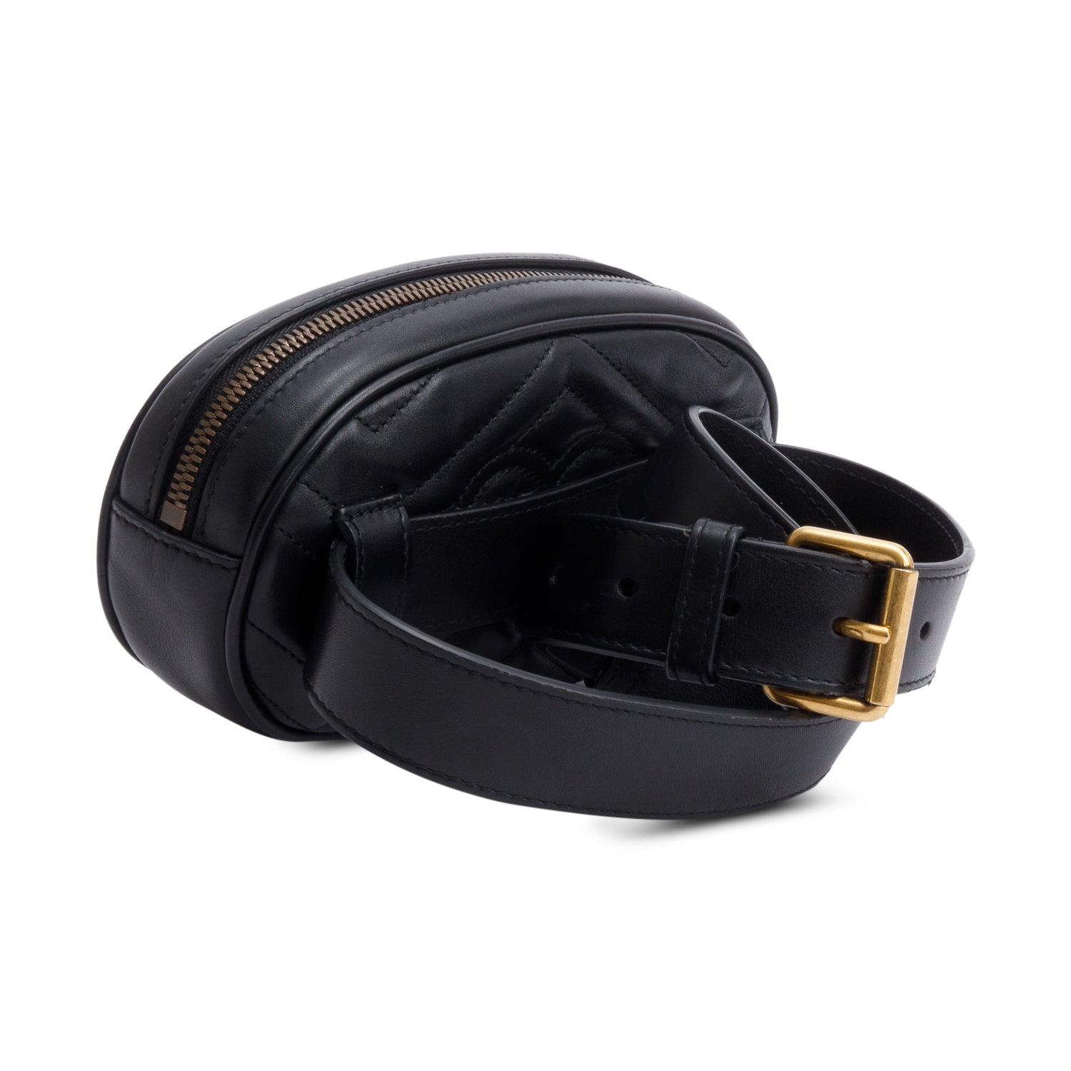 Gucci Black GG Marmont Matelasse Leather Belt Bag, Size 95