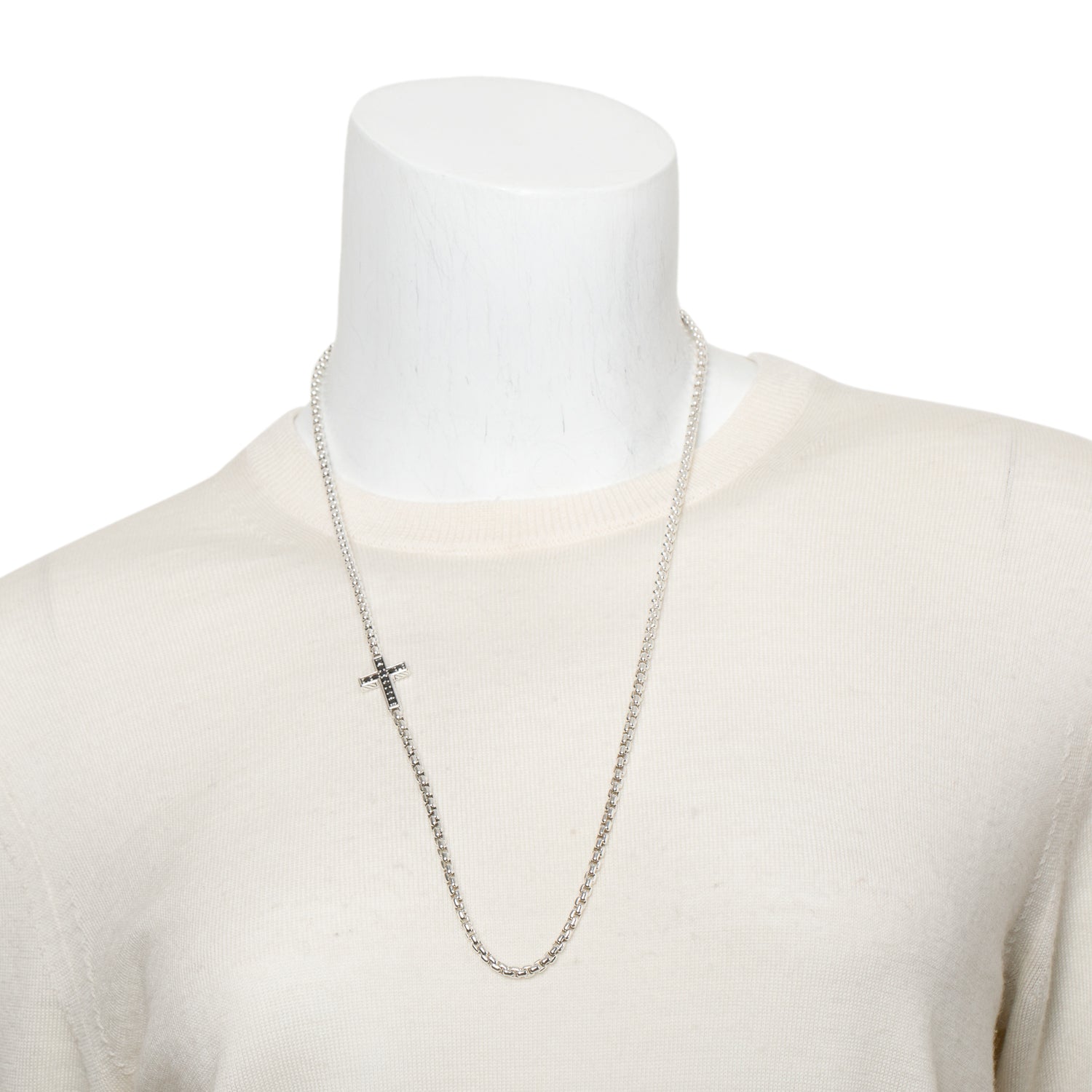 David Yurman Sterling Silver Black Diamond Streamline Cross Station Necklace
