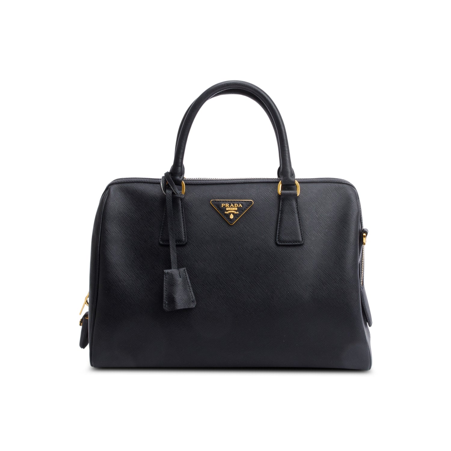 Prada Black Saffiano Lux Bowler Bag w/ Authenticity Card