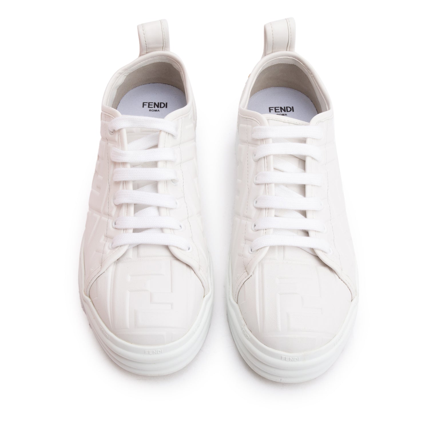 Fendi White FF Embossed Nappa Leather Sneakers, Size 39 w/ Box