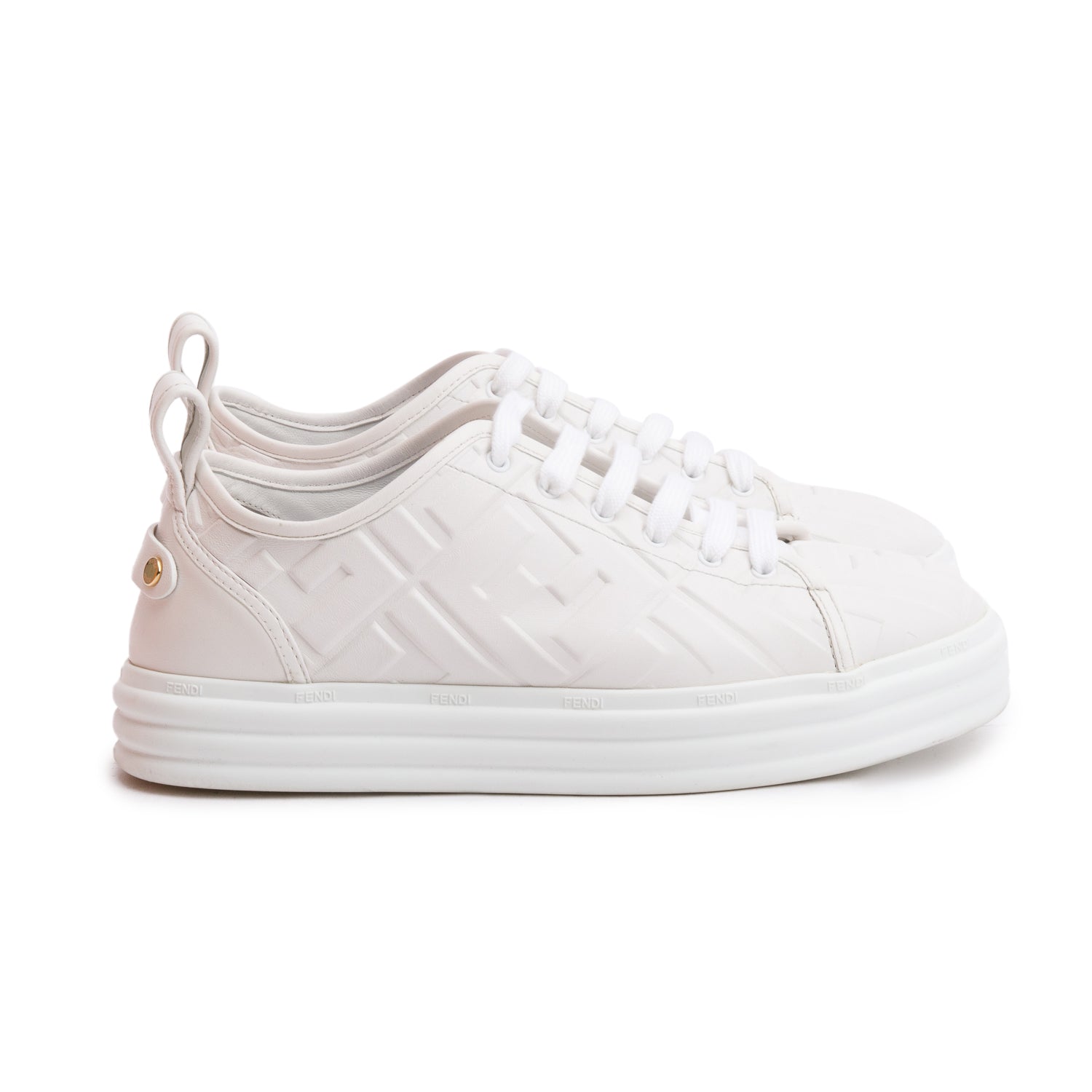 Fendi White FF Embossed Nappa Leather Sneakers, Size 39 w/ Box