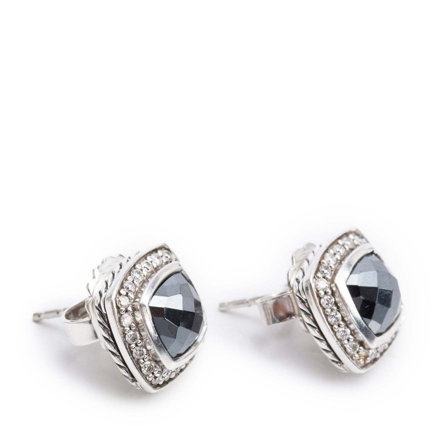 David Yurman Sterling Silver Hematine & Diamond Albion Stud Earrings
