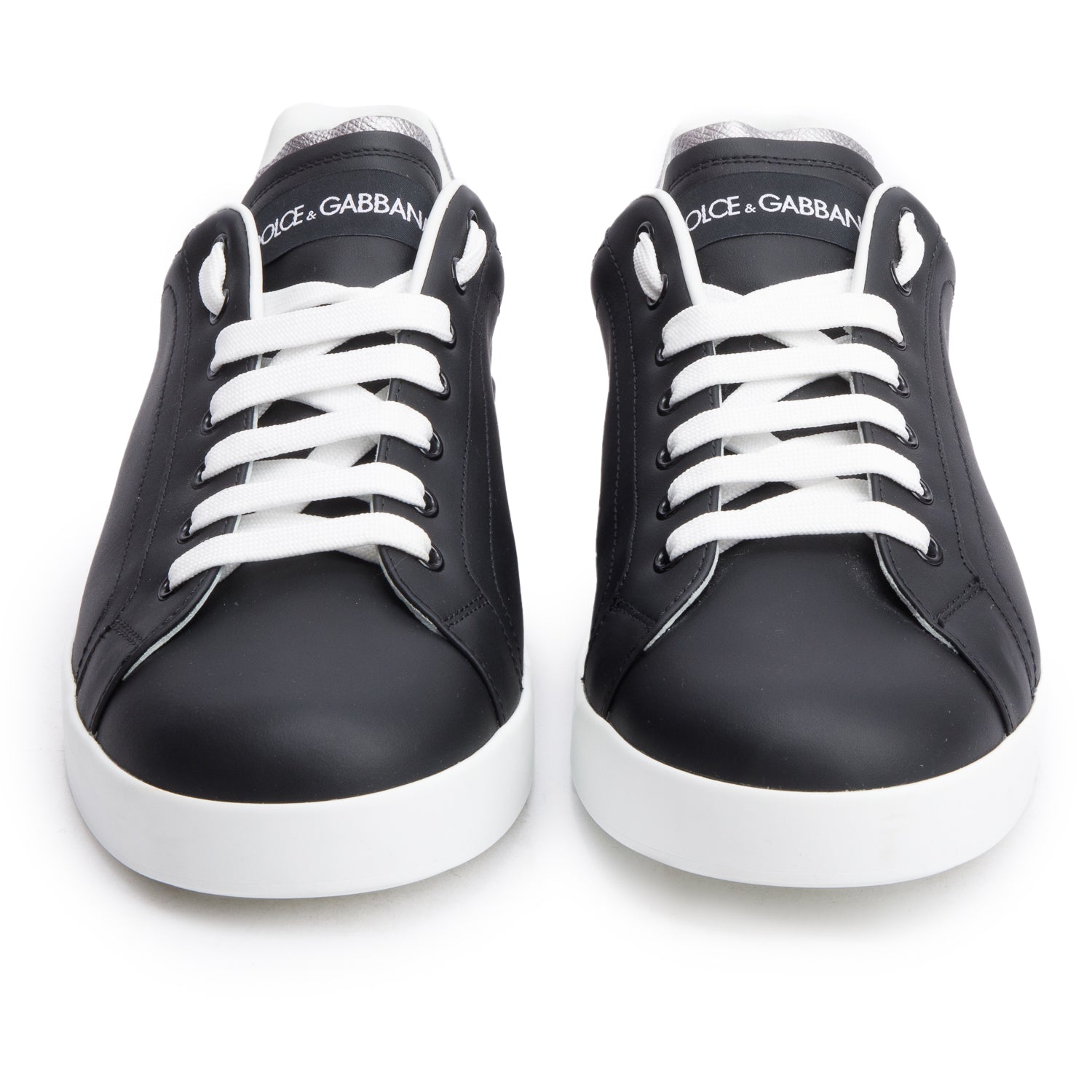 Dolce & Gabbana Black/White Leather Signature Logo Sneaker, Size 10 w/ Box