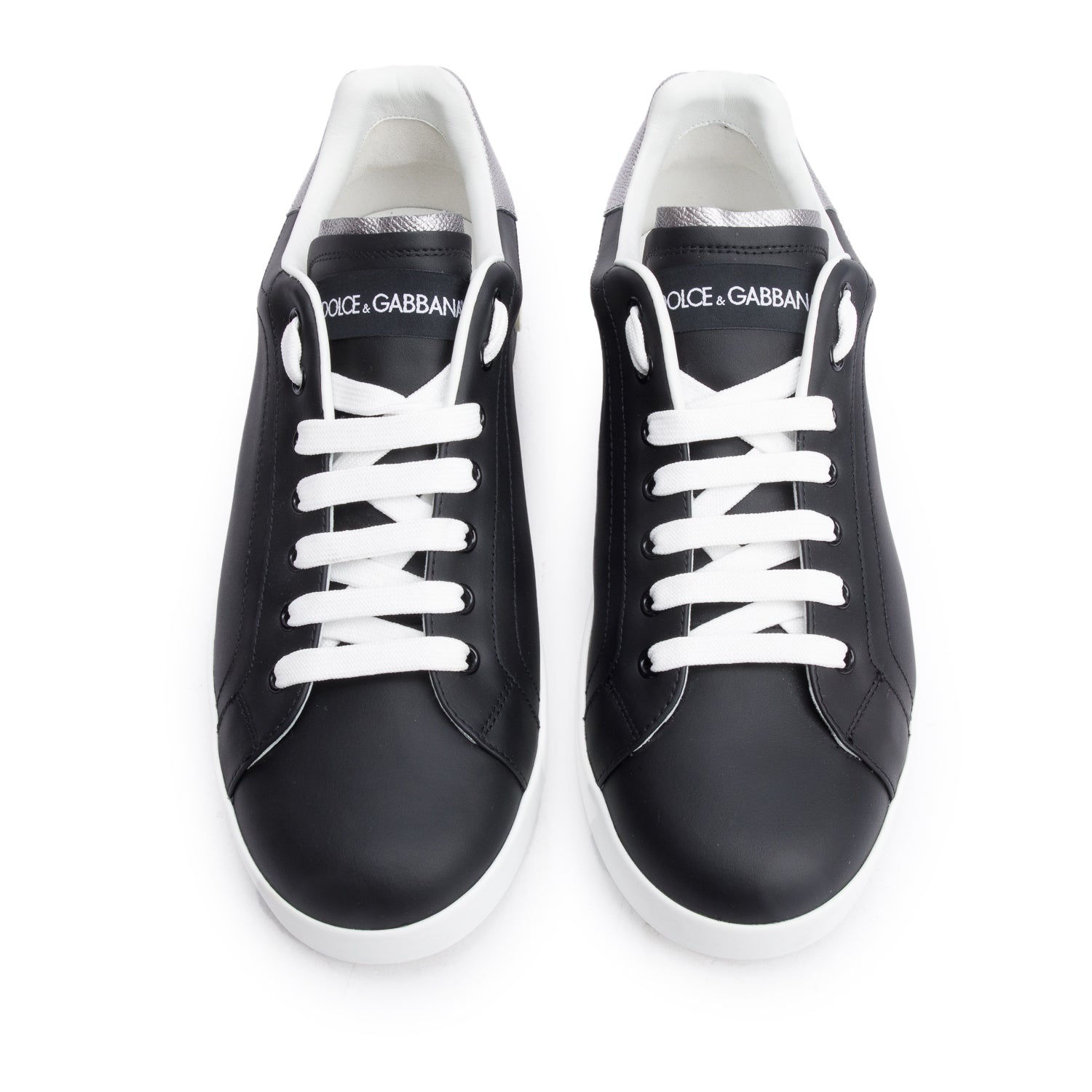 Dolce & Gabbana Black/White Leather Signature Logo Sneaker, Size 10 w/ Box