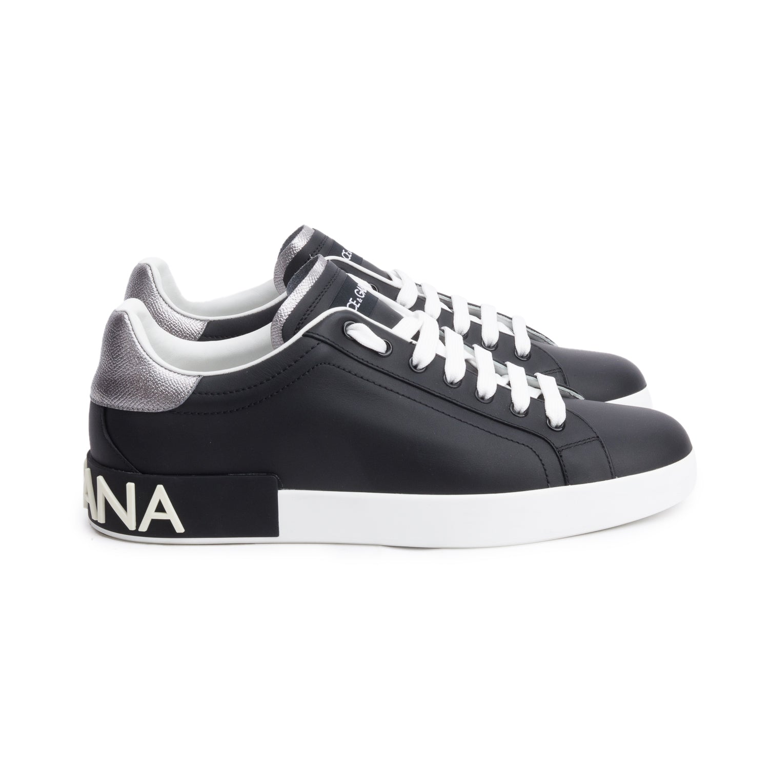 Dolce & Gabbana Black/White Leather Signature Logo Sneaker, Size 10 w/ Box