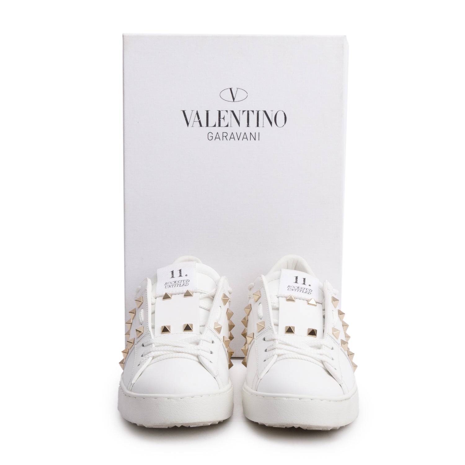 Valentino White Leather Rockstud Untitled Sneakers, Size 38 w/ Box