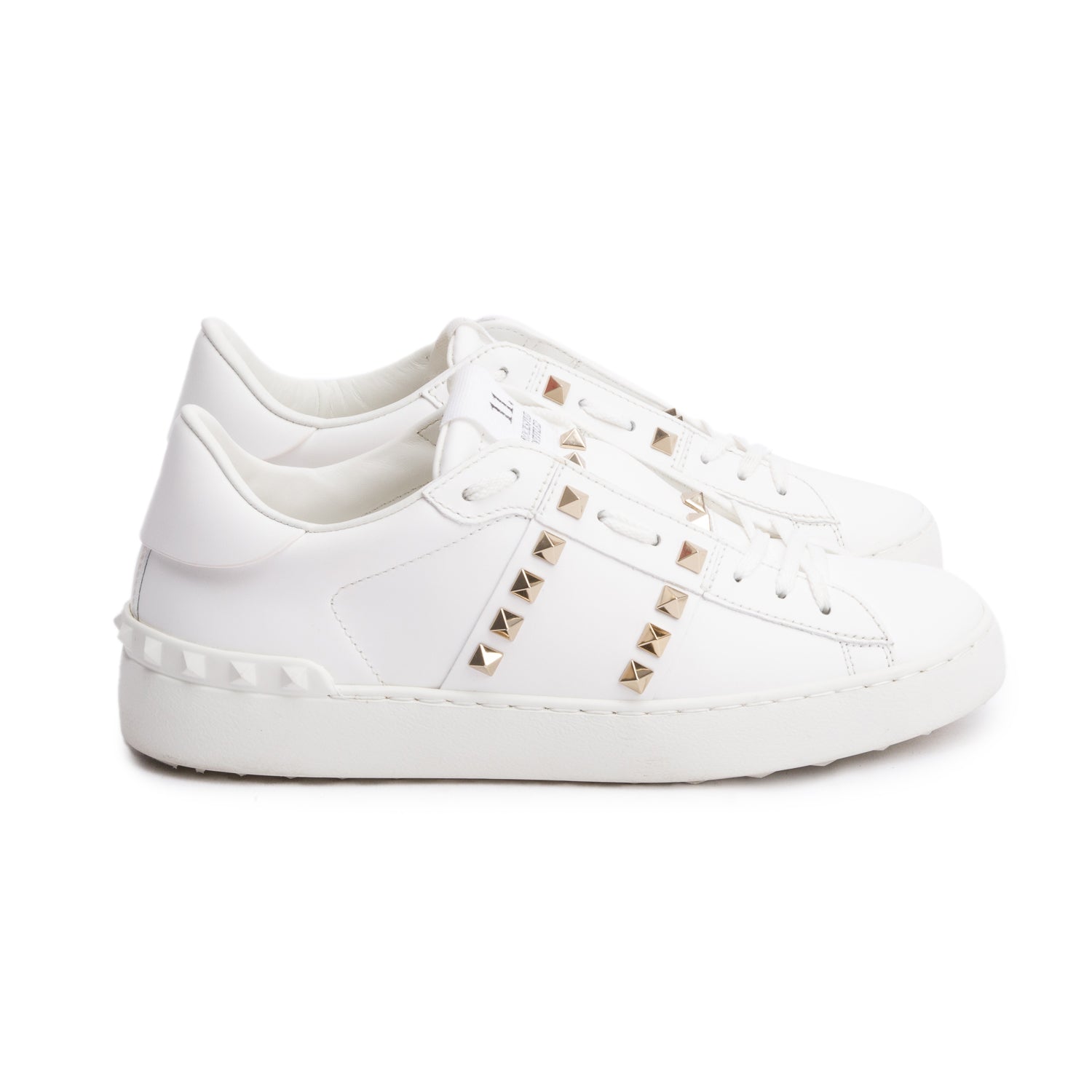 Valentino White Leather Rockstud Untitled Sneakers, Size 38 w/ Box