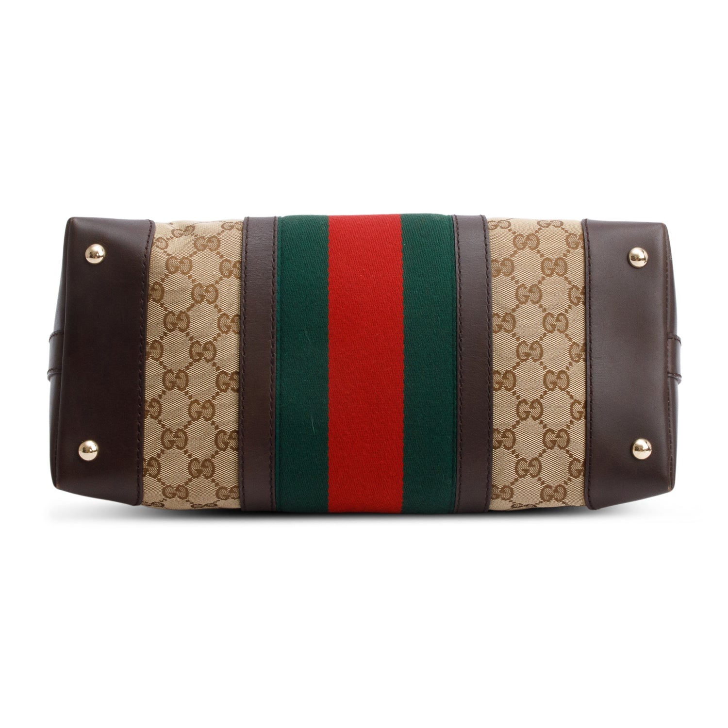 Gucci Brown Leather Trim GG Canvas Medium Vintage Web Top Handle Bag w/ Strap