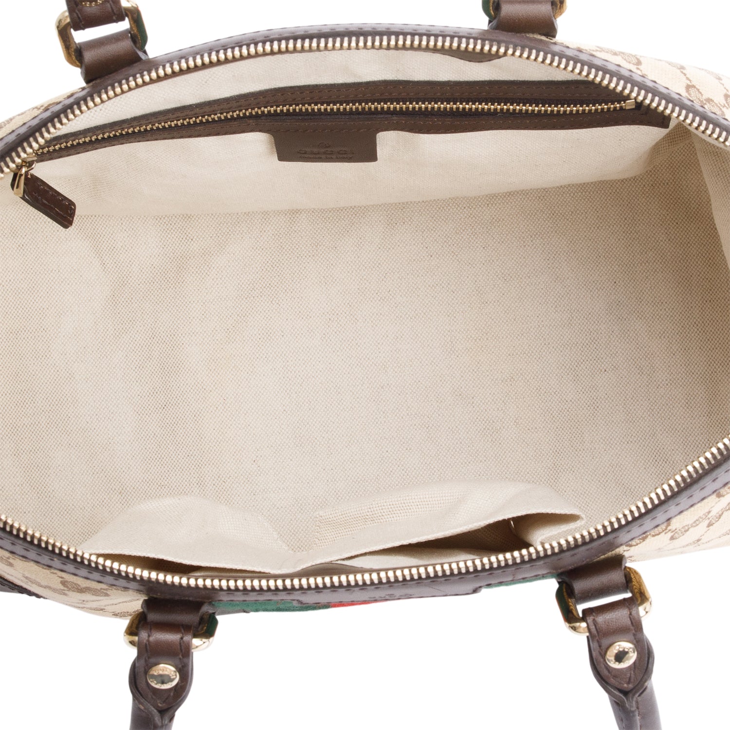 Gucci Brown Leather Trim GG Canvas Medium Vintage Web Top Handle Bag w/ Strap