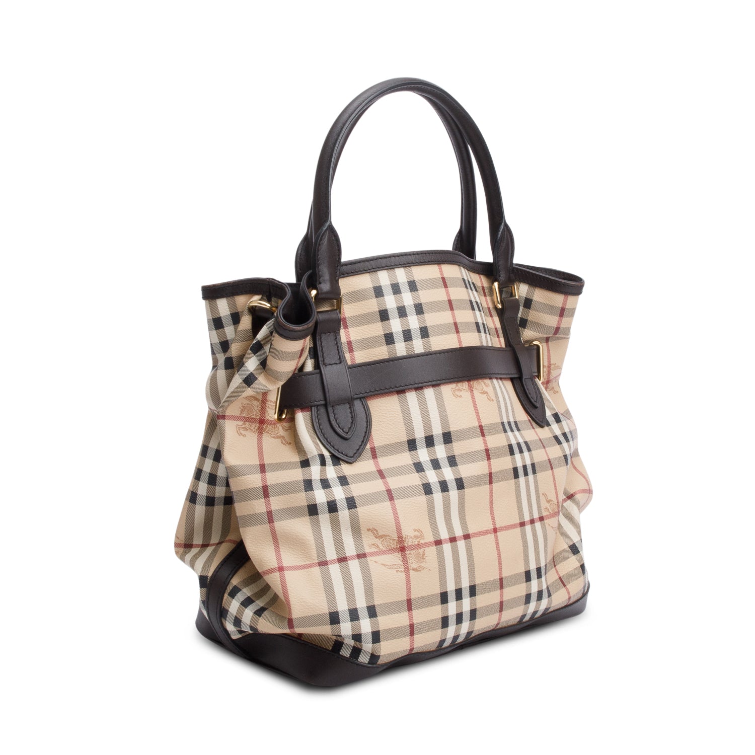 Burberry House Check Brown Leather Trim Medium Golderton Tote w/ Strap