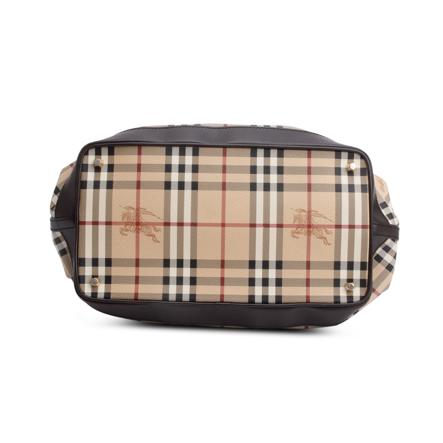 Burberry House Check Brown Leather Trim Medium Golderton Tote w/ Strap