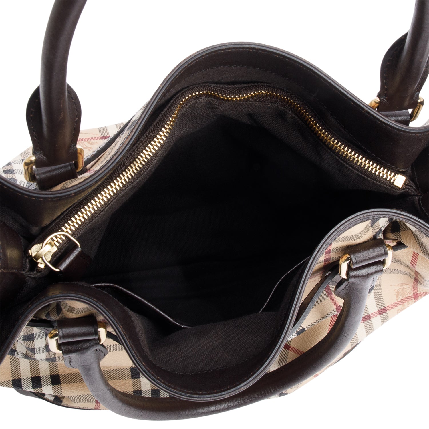 Burberry House Check Brown Leather Trim Medium Golderton Tote w/ Strap