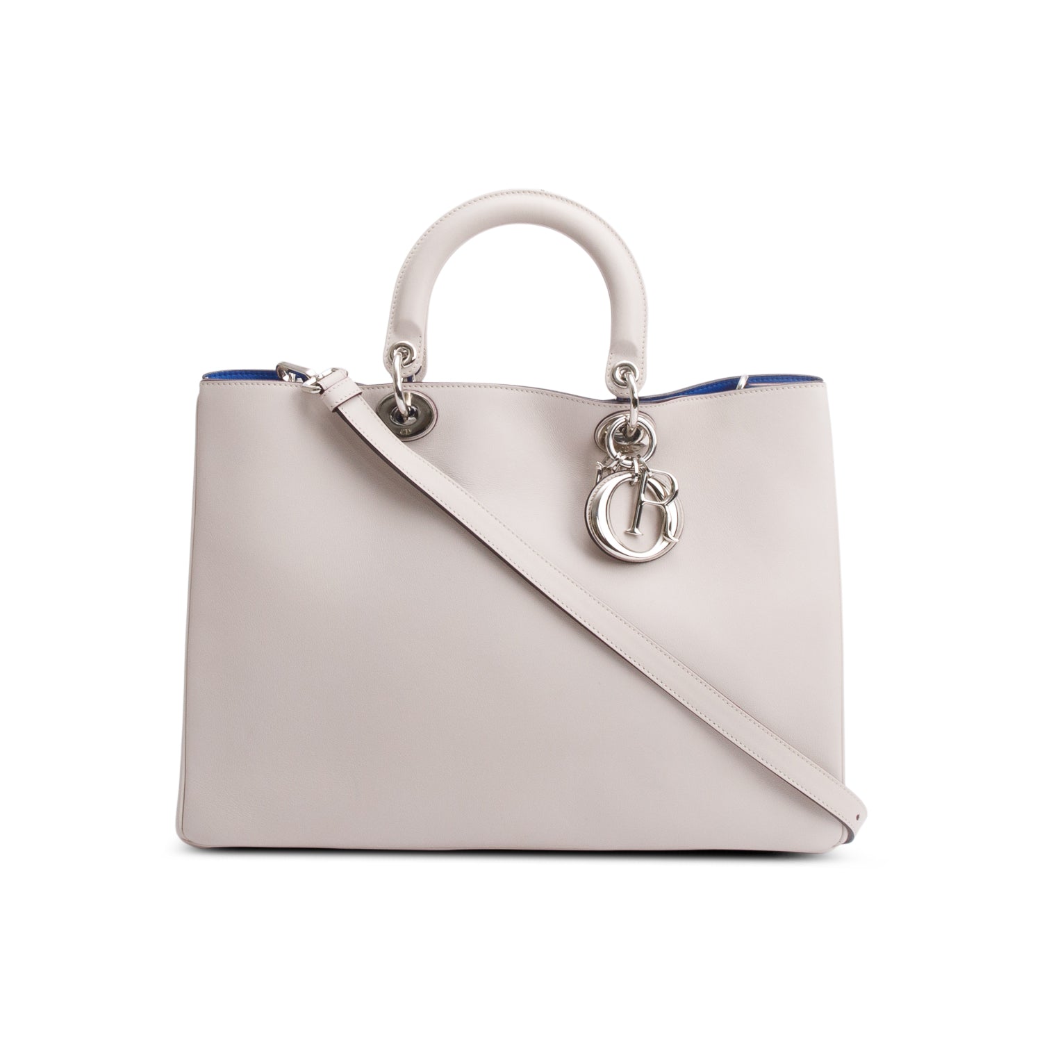 Christian Dior Ivory Calfskin Leather Large Diorissimo Tote w/ Pouch