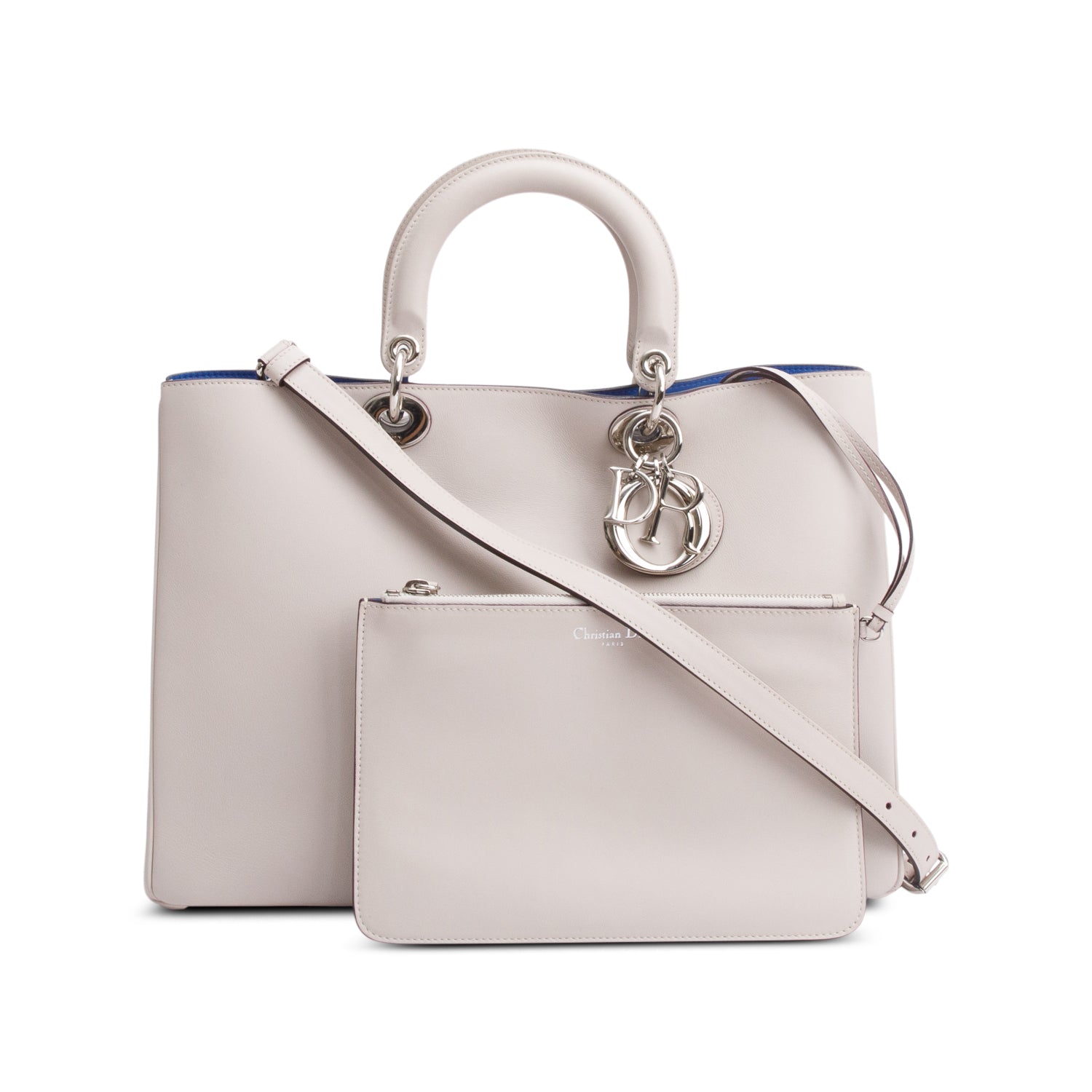 Christian Dior Ivory Calfskin Leather Large Diorissimo Tote w/ Pouch