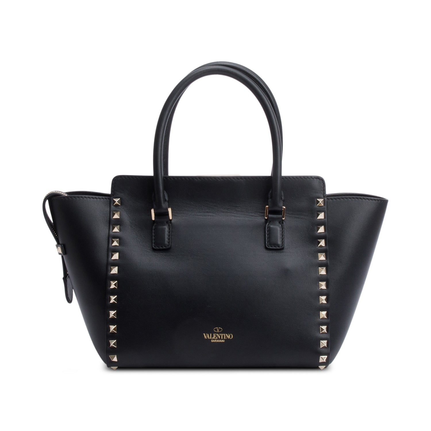 Valentino Black Calfskin Leather Small Rockstud Tote Bag w/ Strap