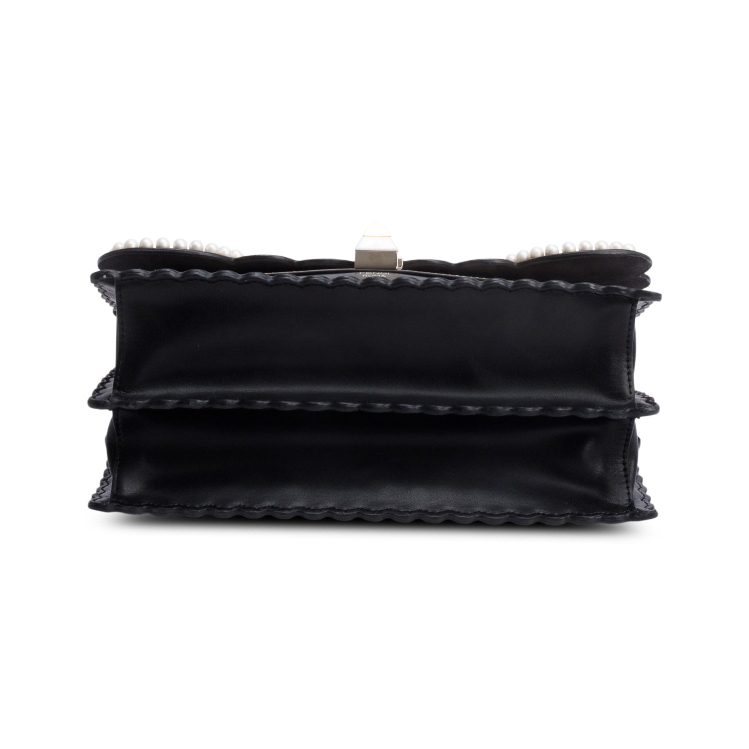 Fendi Black Calfskin Leather Faux Pearl Medium Kan I Scallop Handle Bag