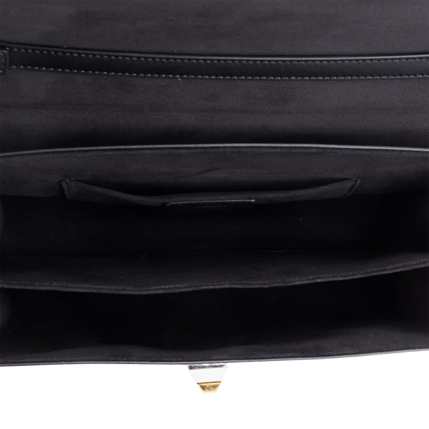 Fendi Black Calfskin Leather Faux Pearl Medium Kan I Scallop Handle Bag