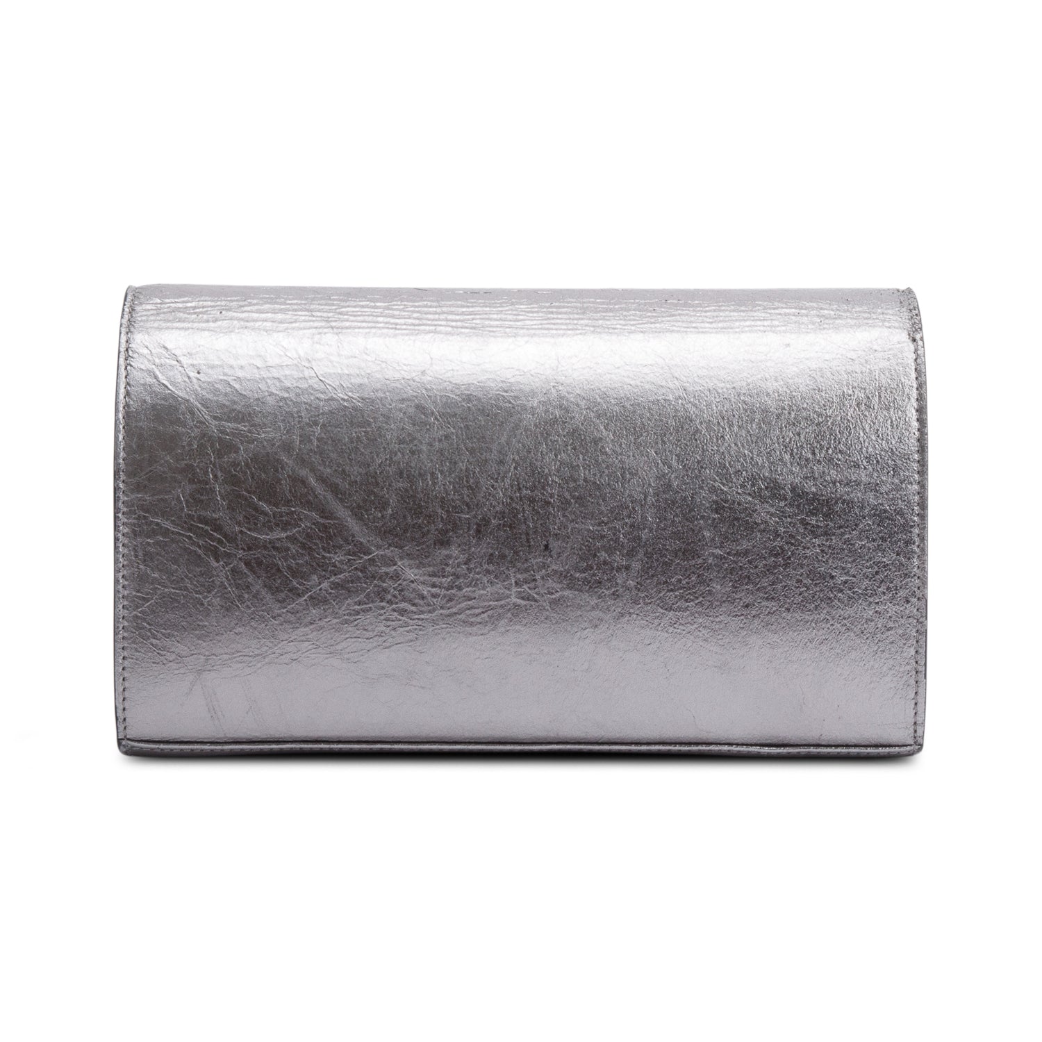 Saint Laurent Grey Aged Calfskin Leather Cassandre Wallet on Chain w/ Box