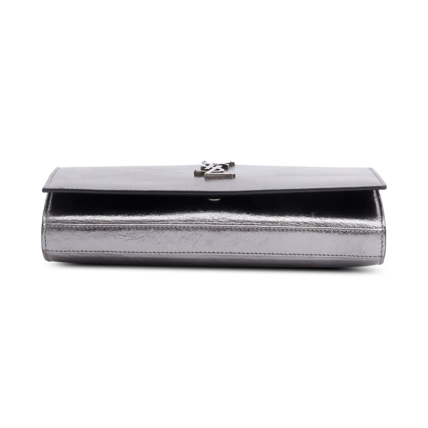 Saint Laurent Grey Aged Calfskin Leather Cassandre Wallet on Chain w/ Box