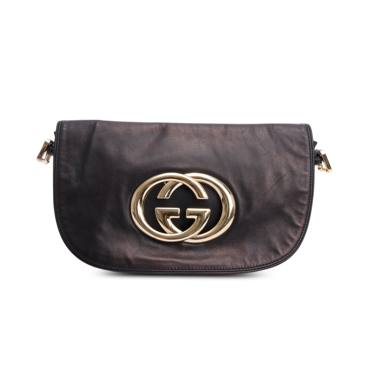 Gucci Black Leather GG Britt Flap Shoulder Bag